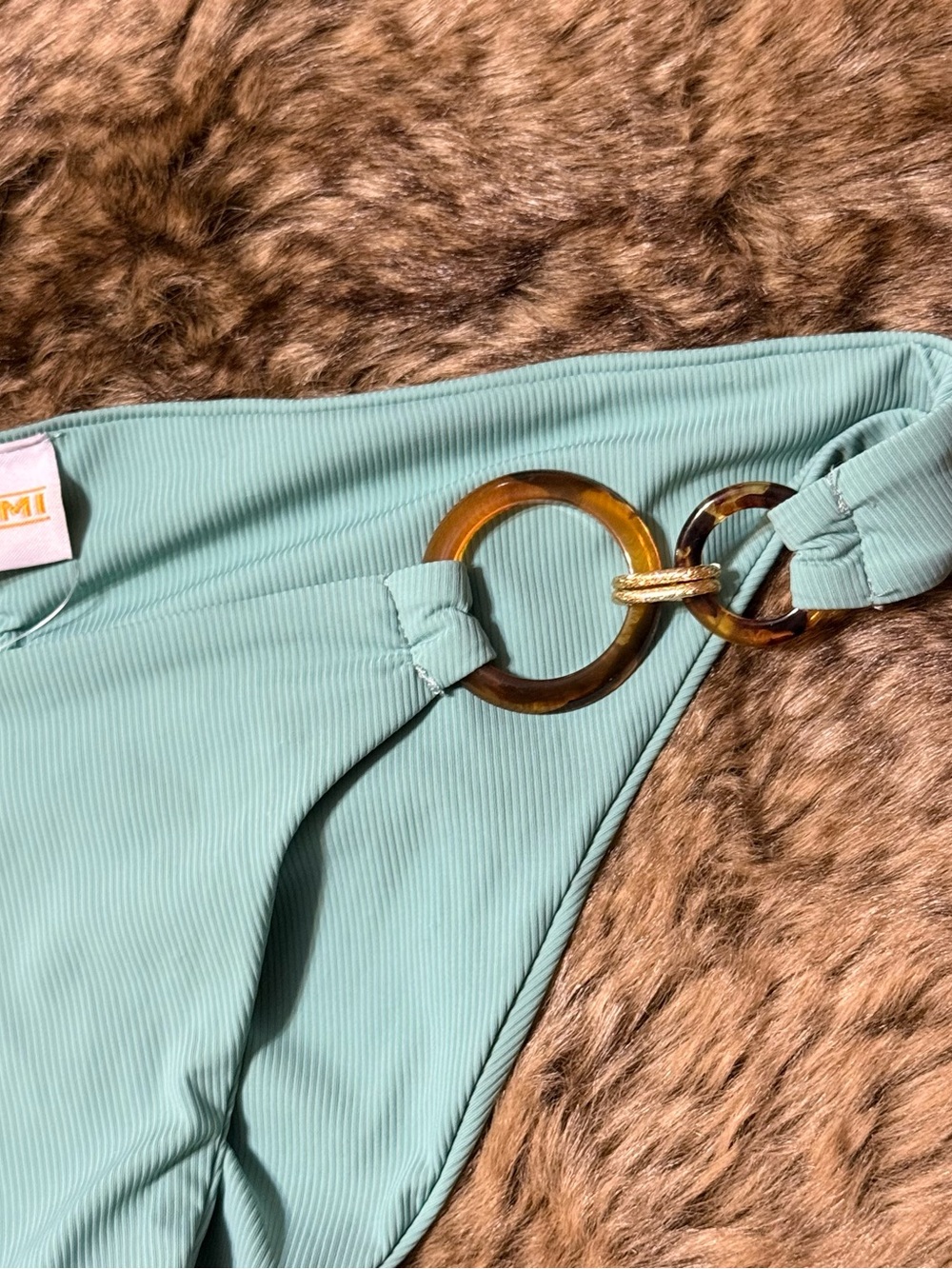 Bahimi Mint Green Ribbed Bikini Bottom with Gold Rings - Picture 4 of 8